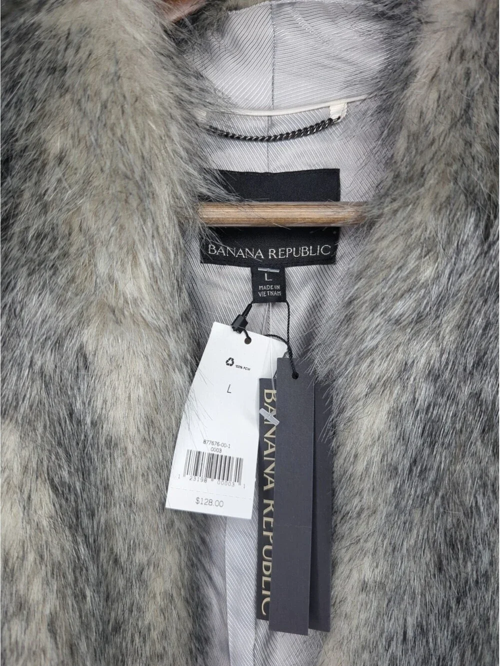 Banana Republic Faux Fur Vest Jacket Mid Long Oversize Length Grey Womens Large
